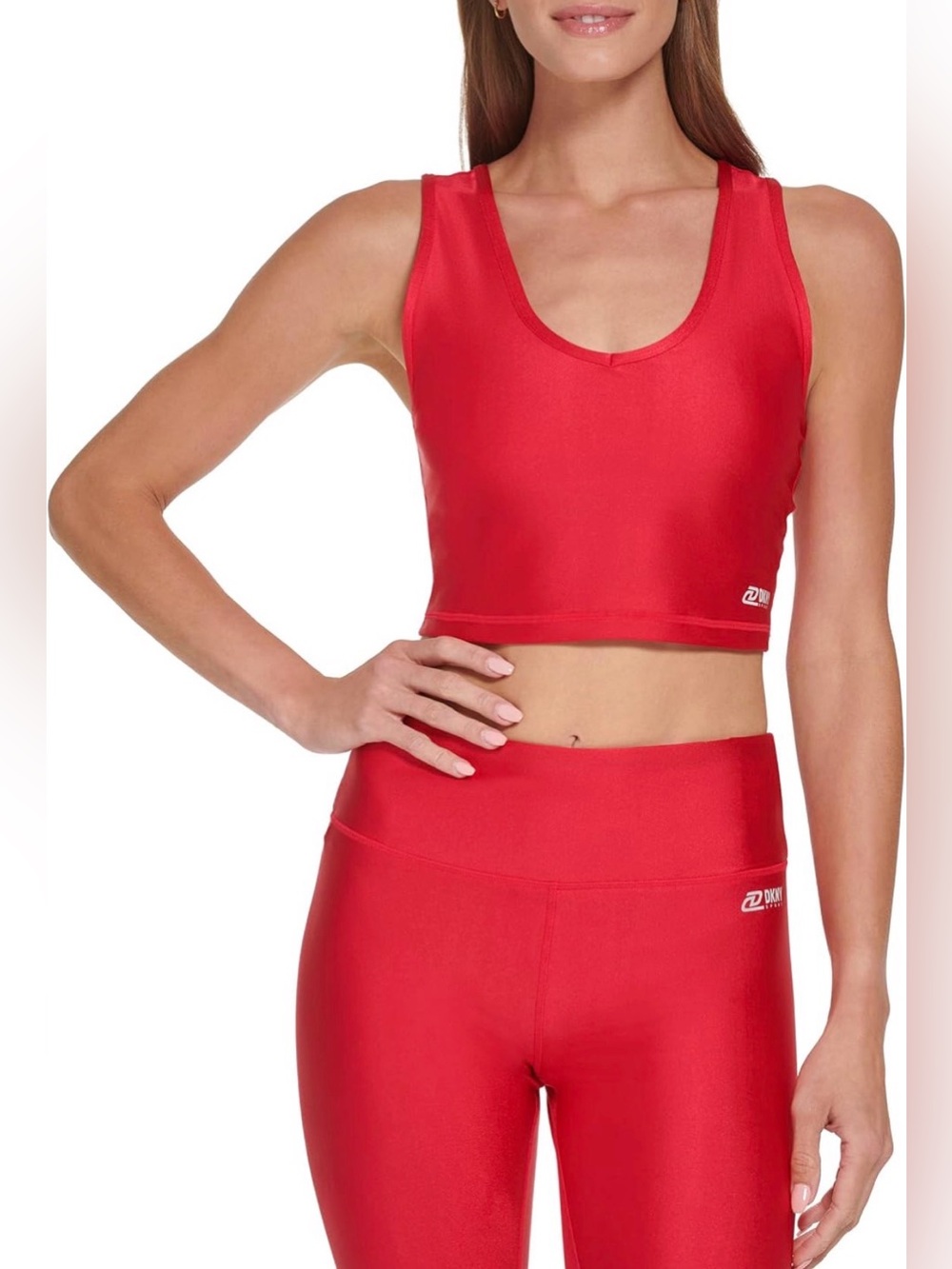 0084: DKNY Red Sport Preformance Support Yoga Neck Crop Tank Sports Bra